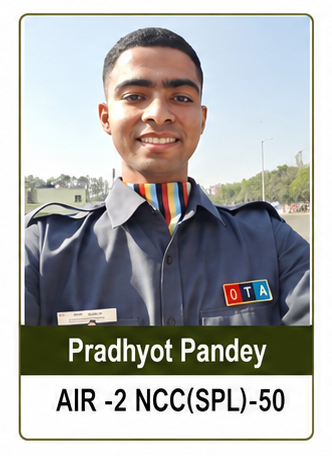AIR Rank 2 Pradhyot Pandey SSB Recommended by GAPS SSB for NCC - 50 Direct entry