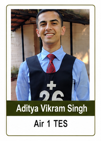 Aditya Vikram Singh all India Topper AIR rank 1 for TES Direct Entry gaps student.