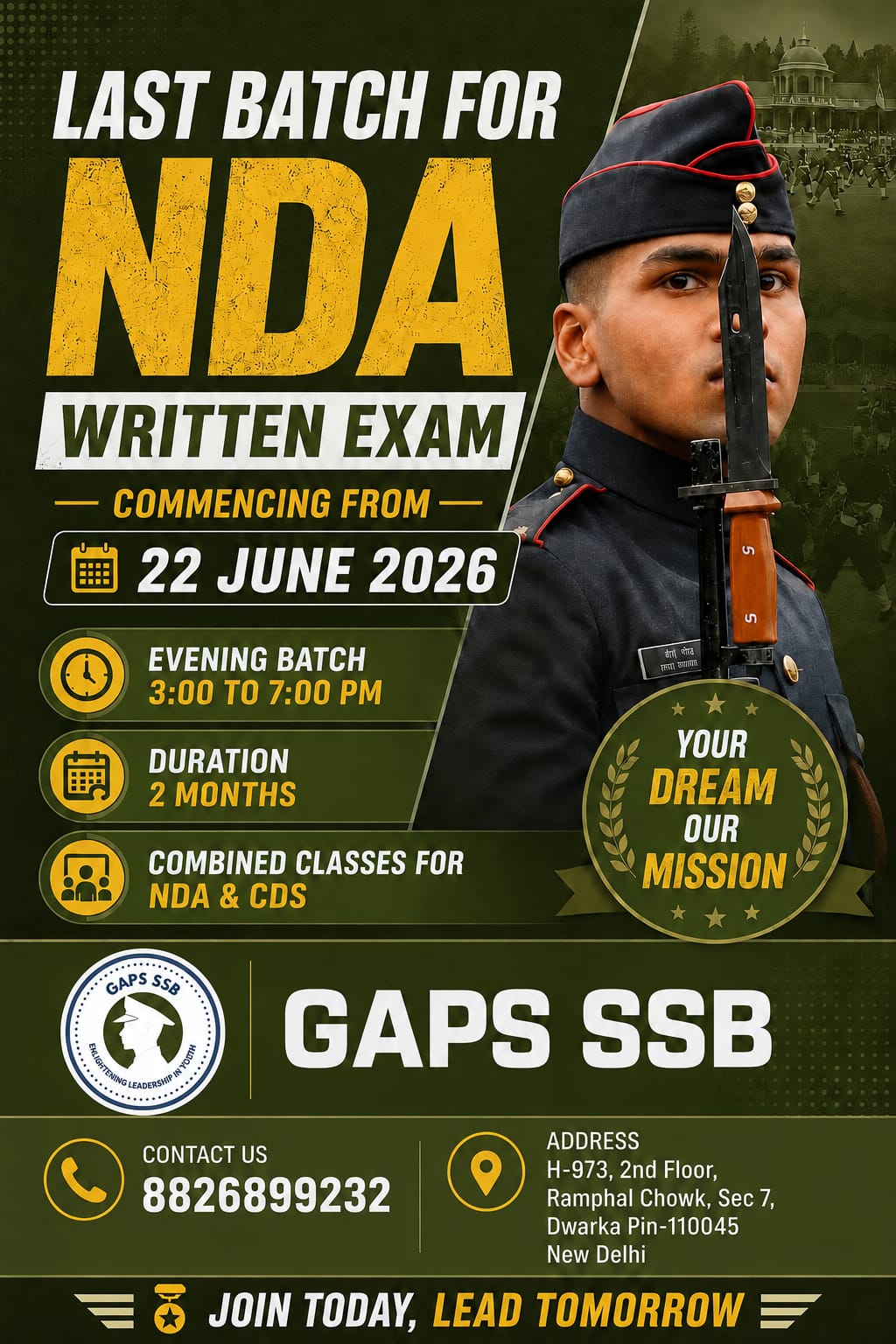 Fresh Batch for NDA Written Exam Starts 20 june at GAps ssb