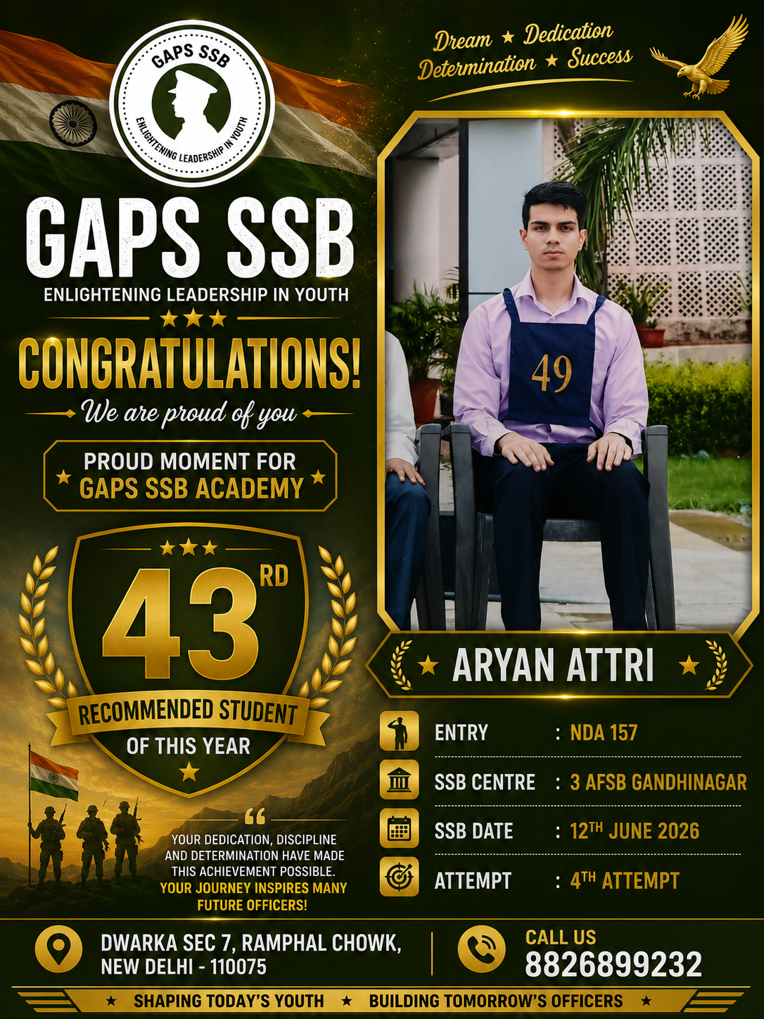 Recommended Student Aaryan from GAPS SSB for NDA 157