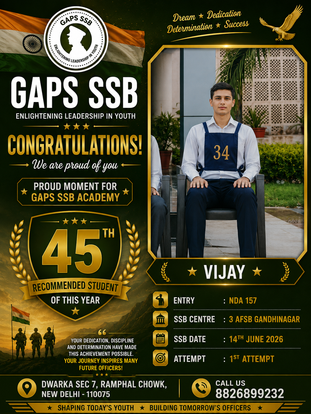 Recommended Student Vijay from GAPS SSB for NDA 157