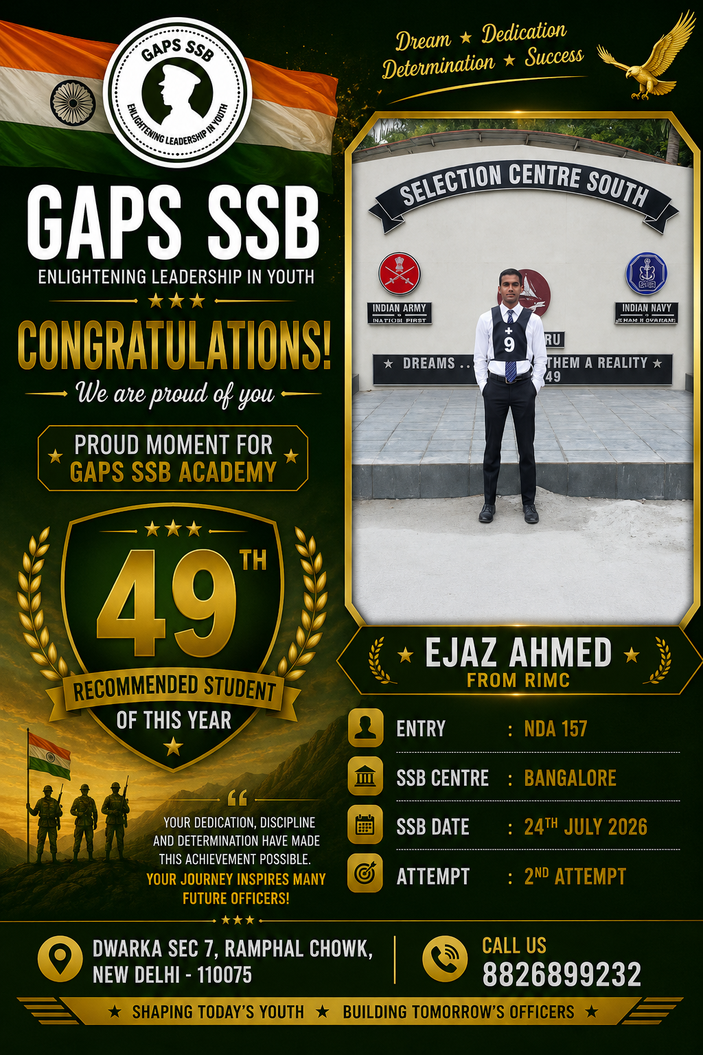 SSB Recommended Student by GAPS SSB NDA 157