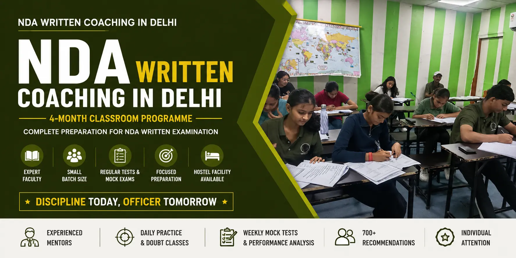 NDA Written Coaching in Delhi classroom programme at GAPS SSB with students preparing for UPSC NDA written examination